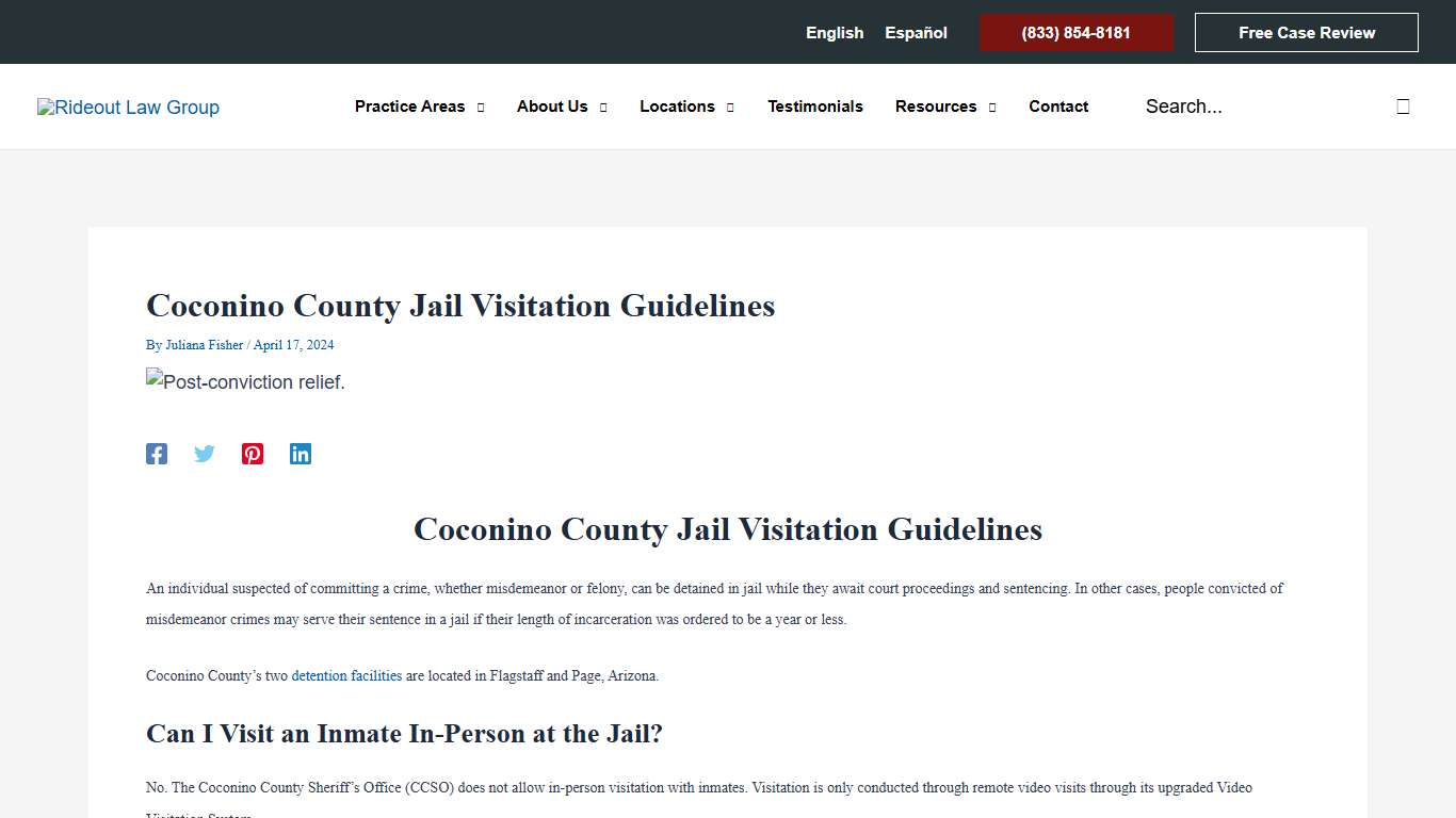 Coconino County Jail Visitation Guidelines - Rideout Law Group
